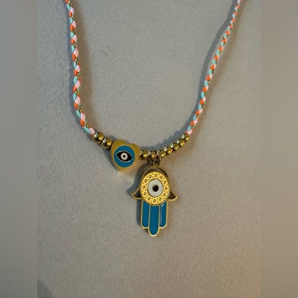 Gold and Blue Evil Eye Necklace A1502 - Picture 3 of 3